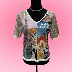 ✨⭐️Disney Multicolor Graphic V-Neck Tee with Sequin sleeves